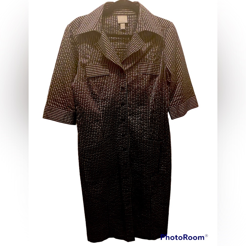 Rabbit Black & White Striped Button Down Shirt Dress With Pockets~Size 14 (8/10)